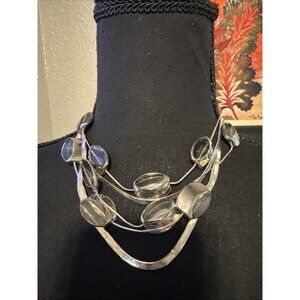 Chicos Smoke Illusion Beads Silver Tone 18" Long Layered Statement Necklace NEW